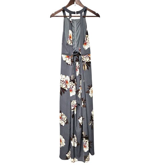 Zesica Maxi Dress Sz M Halter Neck Floral Backless Split Beach Party Grey Boho - Picture 5 of 10